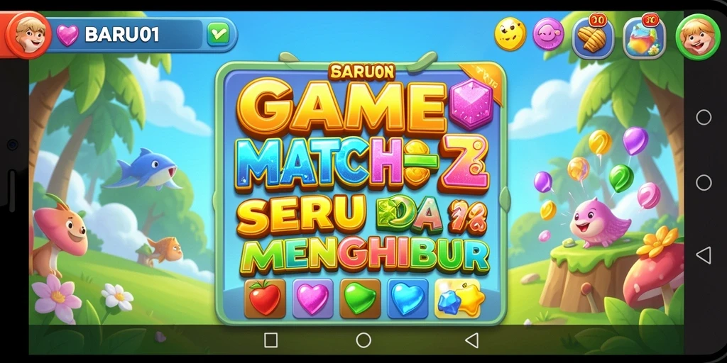 Screenshot gameplay BARU01 menunjukkan kombinasi elemen Match-3 yang menarik.