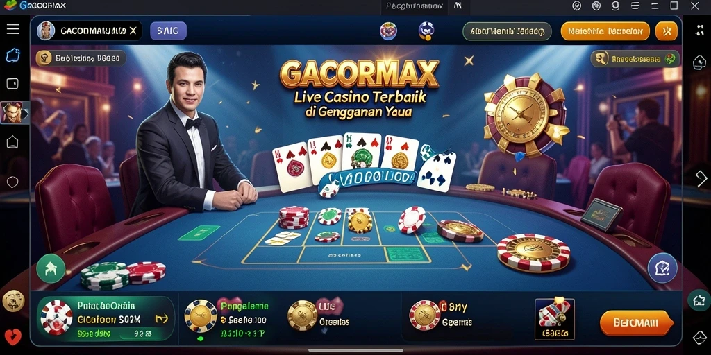 Screenshot GACORMAX menunjukkan dealer profesional dan permainan yang mendebarkan.