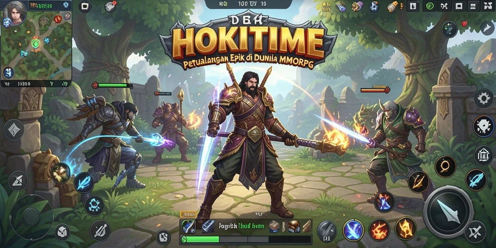 Tampilan gameplay HOKITIME dengan karakter dan monster yang epik.