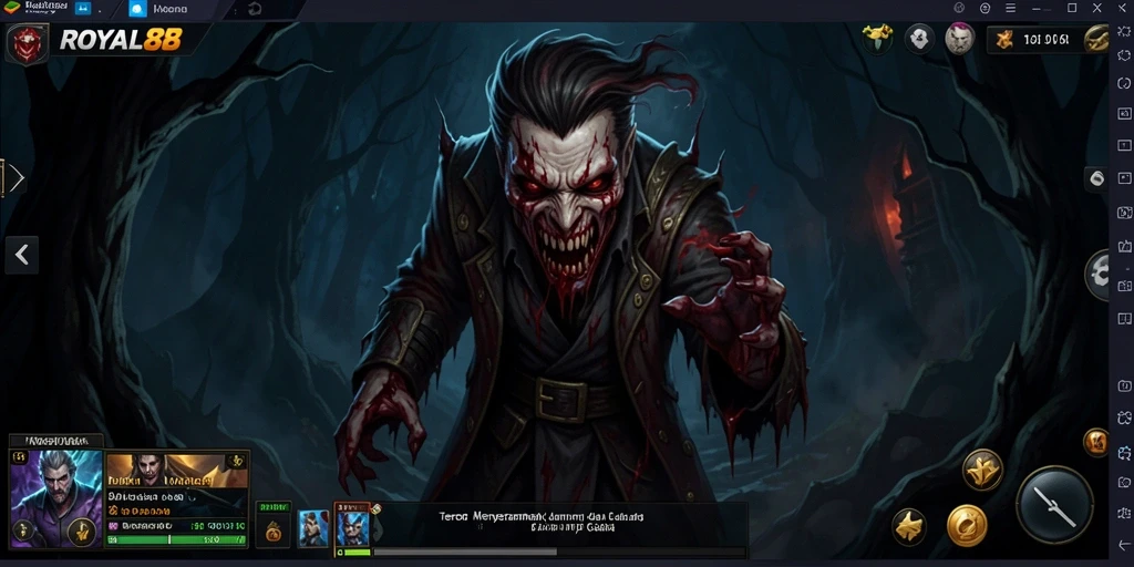 Screenshot utama ROYAL88 menampilkan suasana mencekam dalam gameplay horror.