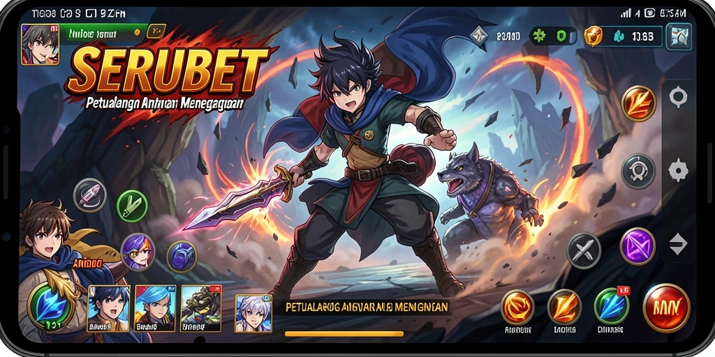 Tampilan gameplay SERUBET dengan karakter anime yang menarik.