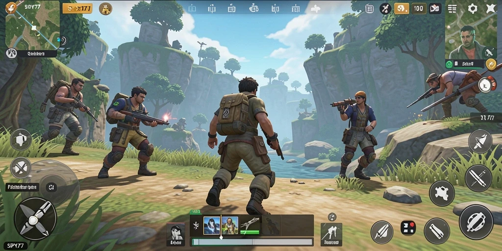 Screenshot gameplay SPY77 menampilkan lingkungan dunia terbuka yang luas.