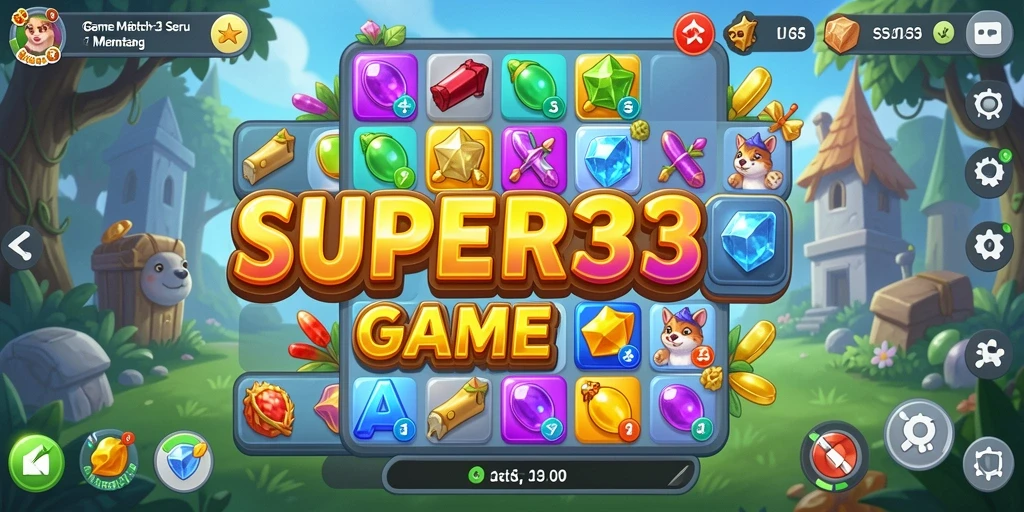 Tampilan gameplay SUPER33 yang menarik dan penuh warna.