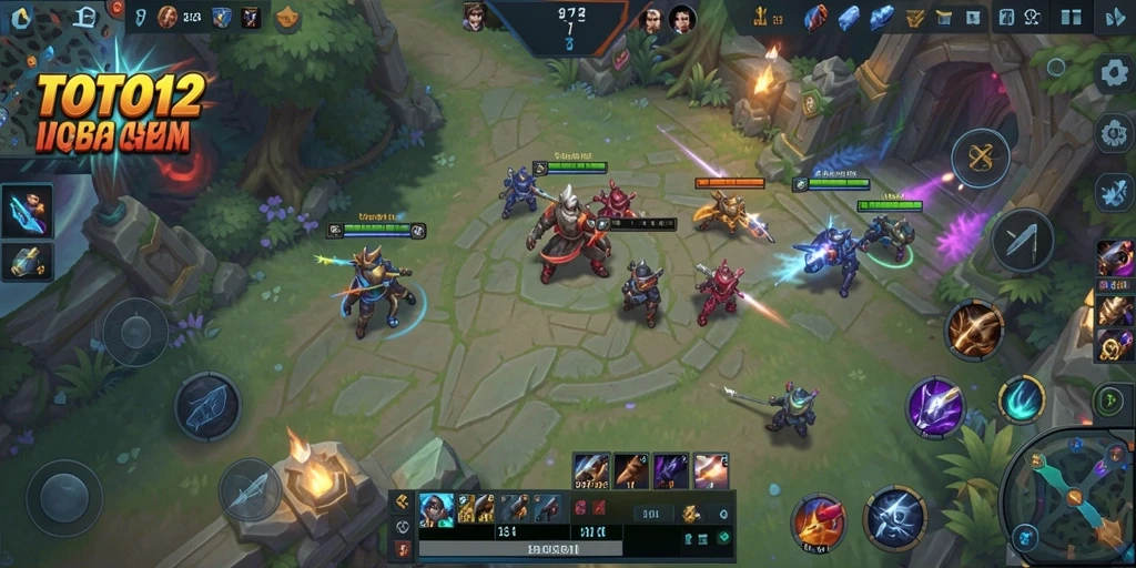 Gameplay TOTO12 menampilkan aksi pertarungan epik antar hero MOBA.