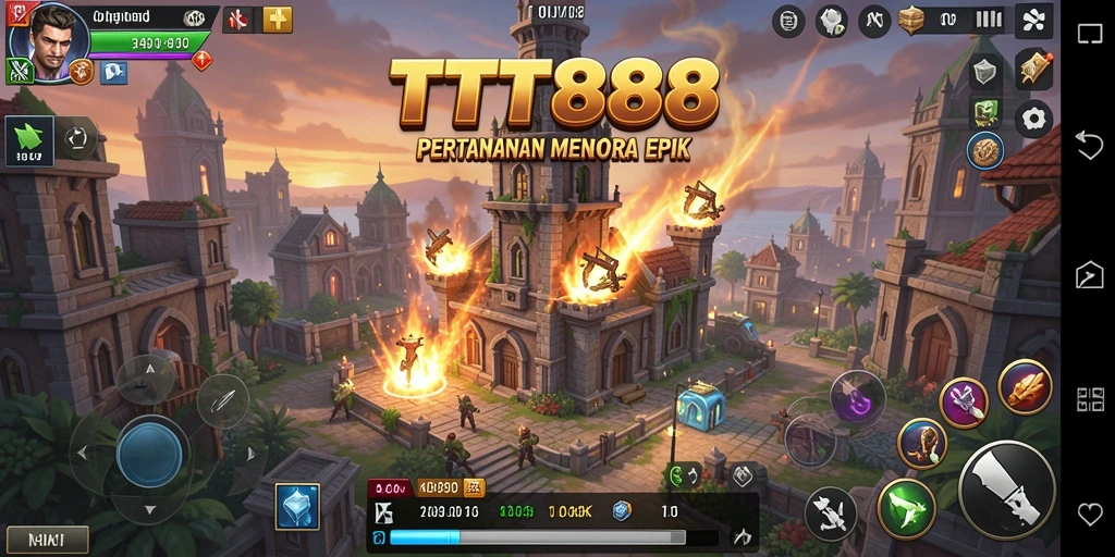 Screenshot TTT888 menunjukkan aksi menara menghadapi serangan musuh.